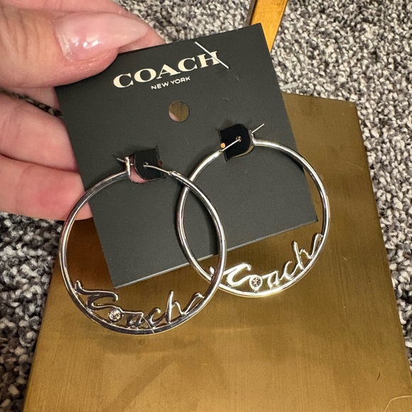 Coach Signature Silver Hoop Earrings - Picture 4 of 9